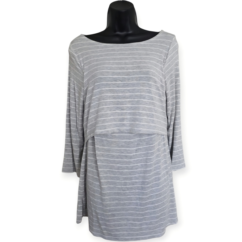 ❤️ Love By Gap Gray Striped Long Sleeve Maternity Layer Nursing Top☆